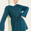 Wide Sleeve Tie Belt Tunic Petrol - Afbeelding 2