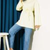 ⁦Wide Sleeve Tie Belt Tunic Yellow⁩ - الصورة ⁦2⁩