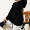 Wide Sleeve Tie Belt Tunic Black