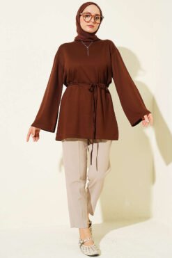 Alternative view of Wide Sleeve Tie Belt Tunic Cinnamon