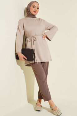 Alternative view of Wide Sleeve Tie Belt Tunic Stone