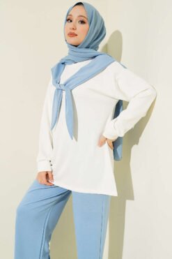 Alternative Ansicht von Shoulder Scarf Detailed Two-Piece Set Blue