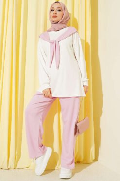 Shoulder Scarf Detailed Two-Piece Set Pink