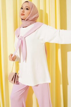 Alternative Ansicht von Shoulder Scarf Detailed Two-Piece Set Pink