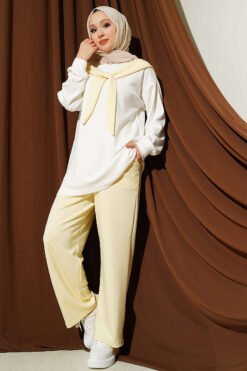 Shoulder Scarf Detailed Two-Piece Set Yellow