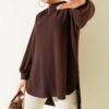 Loyşa Oval Cut Oversize Tunic Brown