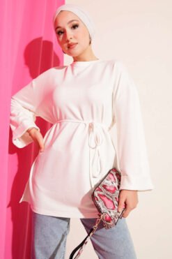 Side-Slit Belted Tunic Ecru