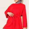 Side-Slit Belted Tunic Red