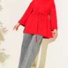 Side-Slit Belted Tunic Red – Image 2