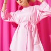 Side-Slit Belted Tunic Pink