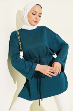 Side-Slit Belted Tunic Petrol