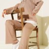 Loyşa Half Snap Stripe Trim Two-Piece Set