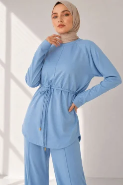Alternative view of Loysha Two-Piece Set with Belted Tie Baby Blue