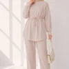 Loysha Two-Piece Set with Belted Tie Beige - Image 2