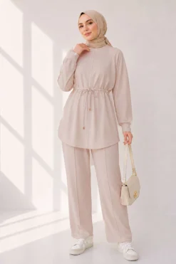 Alternative view of Loysha Two-Piece Set with Belted Tie Beige