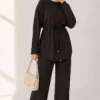 Loysha Two-Piece Set with Belted Tie Brown