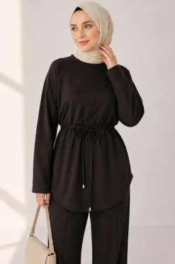 Alternative view of Loysha Two-Piece Set with Belted Tie Brown