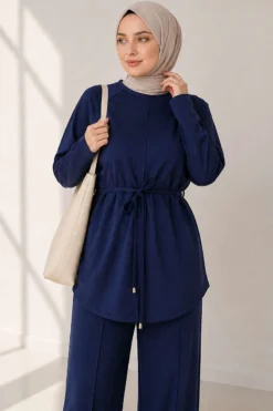 Alternative view of Loysha Two-Piece Set with Belted Tie Navy Blue