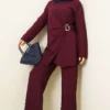 Side Gold Buckle Tunic Two-Piece Set Plum