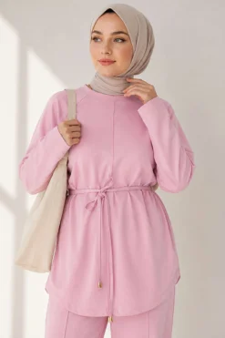 Alternative view of Loysha Two-Piece Set with Belted Tie Pink