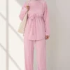 Loysha Two-Piece Set with Belted Tie Pink - Image 3