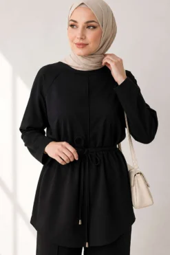 Alternative view of Loysha Two-Piece Set with Belted Tie Black