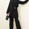 Side Gold Buckle Tunic Two-Piece Set Black