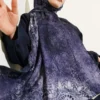 Mandala Pattern Bamboo Crinkle Shawl Navy Blue
