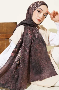Alternative view of Mandala Pattern Bamboo Crinkle Shawl Brown
