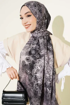 Alternative view of Mandala Pattern Bamboo Crinkle Shawl Black