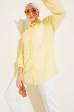 Cuffed Buttoned Crinkle Shirt Yellow
