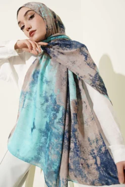 Alternative view of Marble Pattern Modern Scarf Turquoise