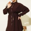 Metal Buttoned Belted Two-Piece Set Brown - Imagen 2