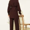 Metal Buttoned Belted Two-Piece Set Brown - Imagen 3