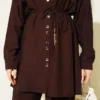 Metal Buttoned Belted Two-Piece Set Brown - Imagen 4