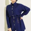 Metal Buttoned Belted Two-Piece Set Navy Blue – Image 2