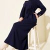 Laced Dress with Metal Button Embellishments Navy Blue