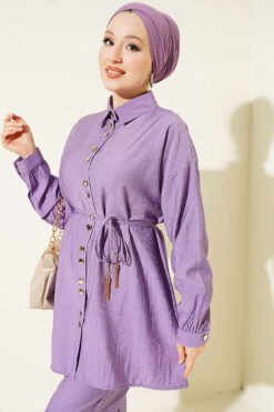Alternatieve weergave van Metal Buttoned Belted Two-Piece Set Lilac