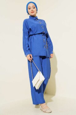 Metal Buttoned Belted Two-Piece Set