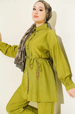 Alternatieve weergave van Metal Buttoned Belted Two-Piece Set