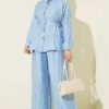 Belted Two-Piece Set with Metal Buckle Blue