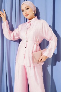 Alternatieve weergave van Belted Two-Piece Set with Metal Buckle Pink