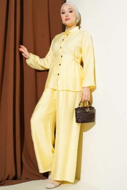 Belted Two-Piece Set with Metal Buckle Yellow