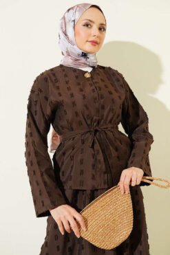 Alternatieve weergave van Mini Fringed Detailed Skirt Set Brown