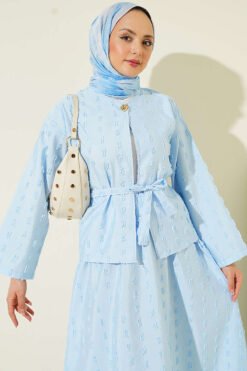 Mini Fringed Detailed Skirt Set Blue
