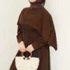Mini Stone-Embellished Cape Dress Brown – Bild 2