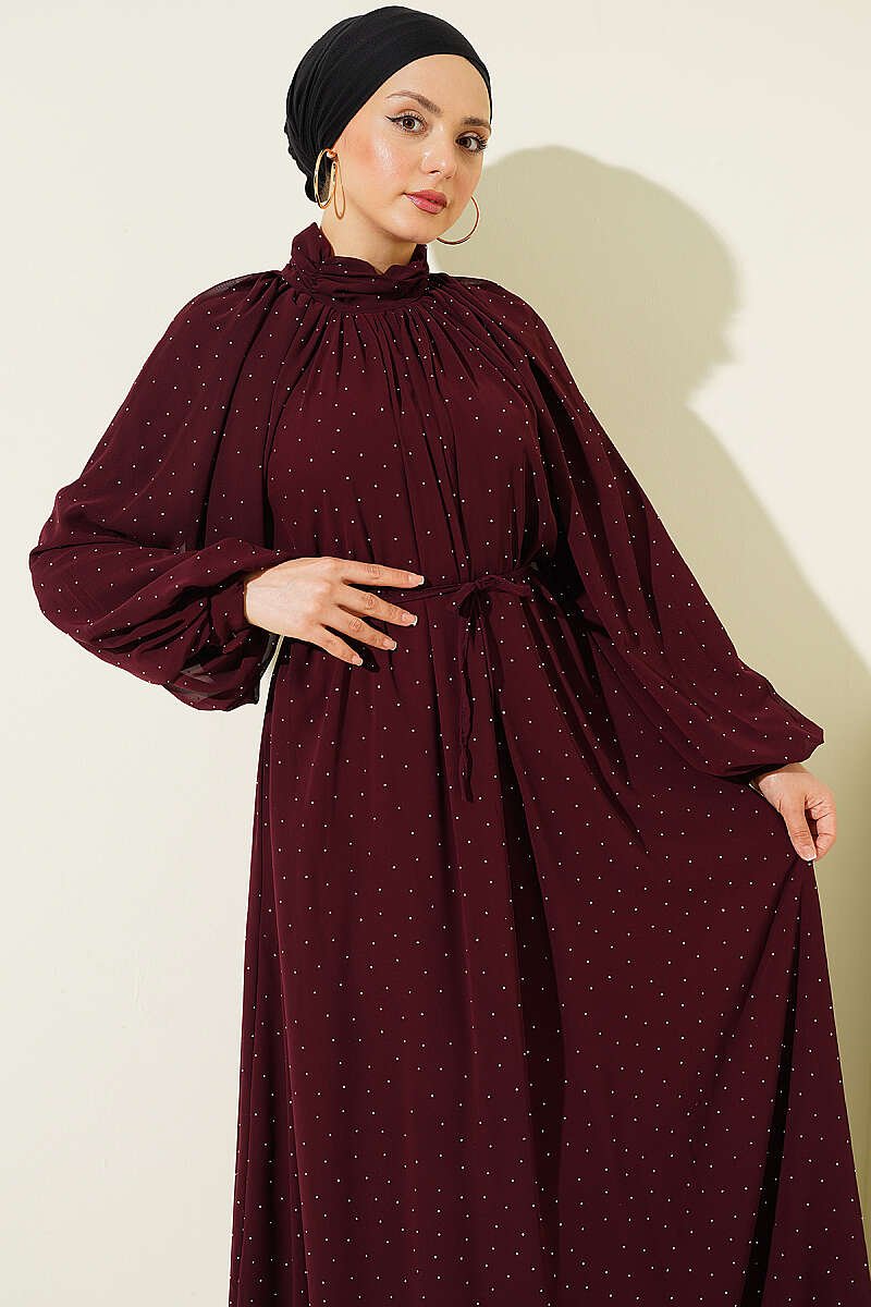 Mini Beaded Chiffon Evening Dress Plum - Imagen 2