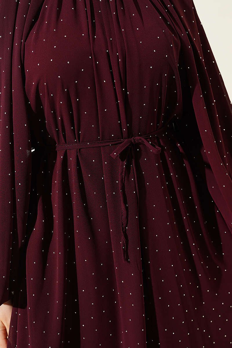 Mini Beaded Chiffon Evening Dress Plum - Imagen 3