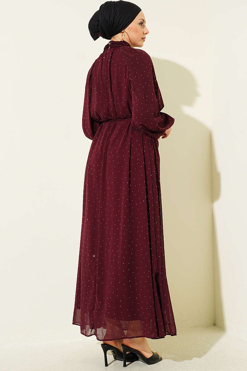 Mini Beaded Chiffon Evening Dress Plum - Imagen 4