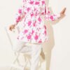 ⁦Shirt with Tie Belt and Mini Leaf Pattern Fuchsia⁩ - الصورة ⁦2⁩